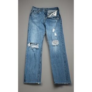 Levi's 501 Premium Women's Distressed Straight Jeans 27x29 Button Fly 'Big E'
